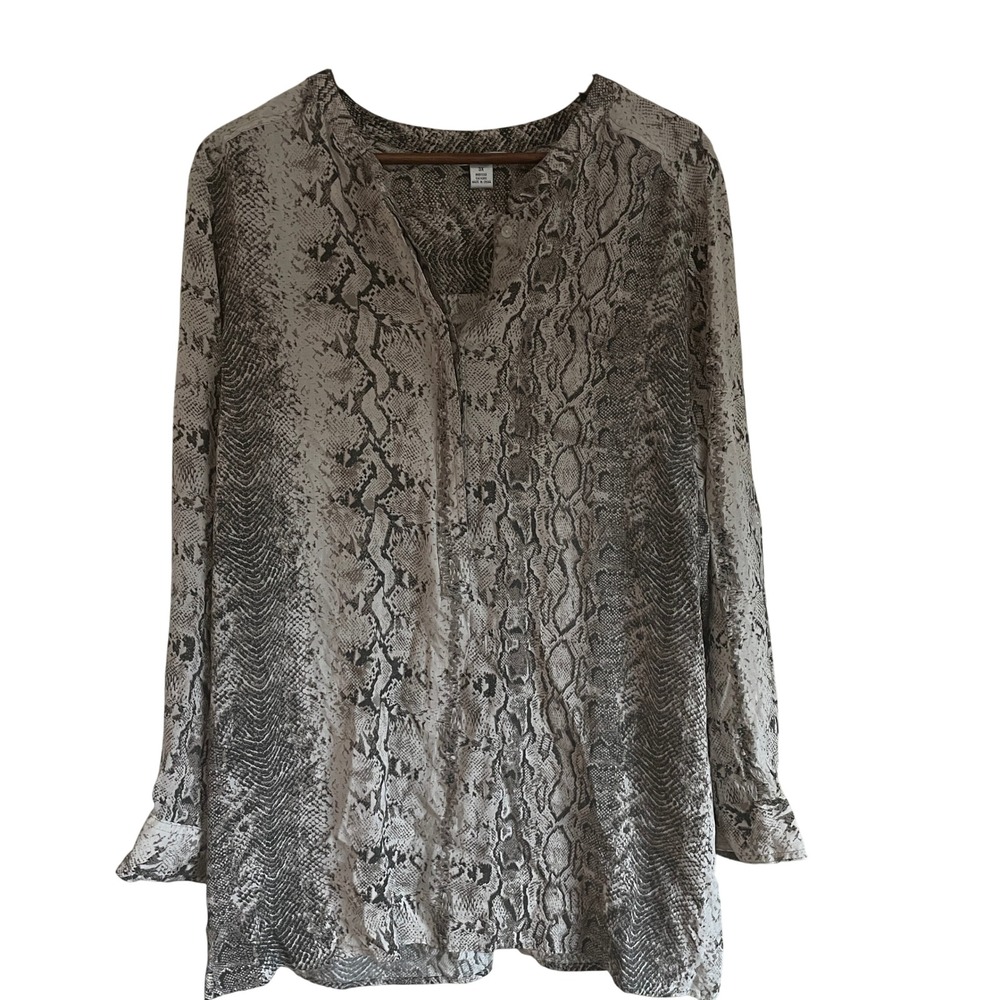 Womens Boho Chic Snakeskin Print Long Sleeve Blouse 3X Animal Print Button Up